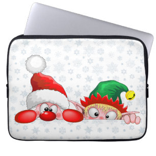Kerstman en Elf Schattig en grappig Kerst Cartoon Laptop Sleeve