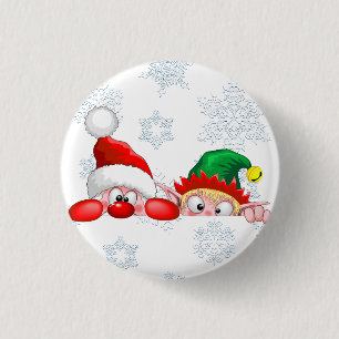 Kerstman en Elf Schattig en grappig Kerst Cartoon Ronde Button 3,2 Cm