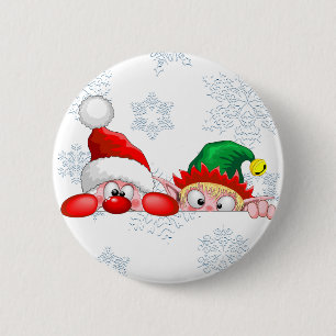 Kerstman en Elf Schattig en grappig Kerst Cartoon Ronde Button 5,7 Cm
