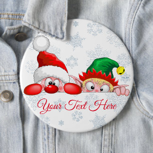 Kerstman en Elf Schattig en grappig Kerst Cartoon Ronde Button 6,0 Cm