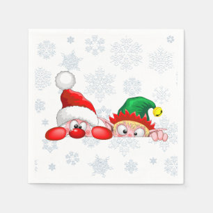Kerstman en Elf Schattig en grappig Kerst Cartoon Servet