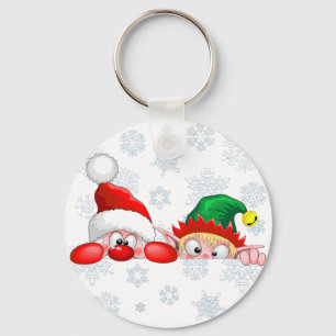 Kerstman en Elf Schattig en grappig Kerst Cartoon Sleutelhanger