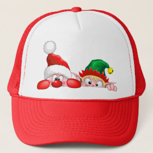 Kerstman en Elf Schattig en grappig Kerst Cartoon Trucker Pet