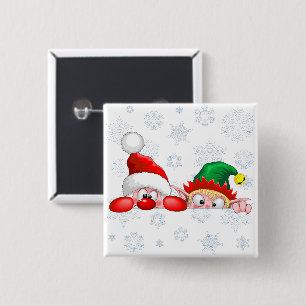 Kerstman en Elf Schattig en grappig Kerst Cartoon Vierkante Button 5,1 Cm