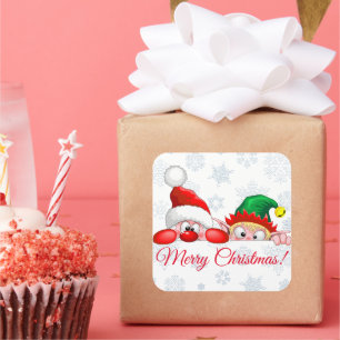 Kerstman en Elf Schattig en grappig Kerst Cartoon Vierkante Sticker