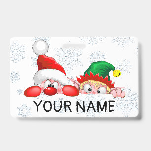 Kerstman en Elf Schattige en grappige karakters gl Badge