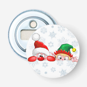 Kerstman en Elf Schattige en grappige karakters gl Button Flesopener