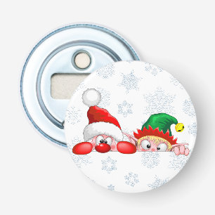 Kerstman en Elf Schattige en grappige karakters gl Button Flesopener