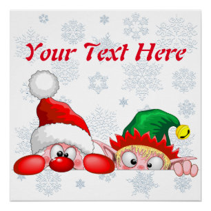 Kerstman en Elf Schattige en grappige karakters gl Perfect Poster