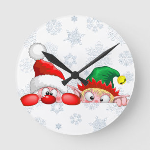 Kerstman en Elf Schattige en grappige karakters gl Ronde Klok