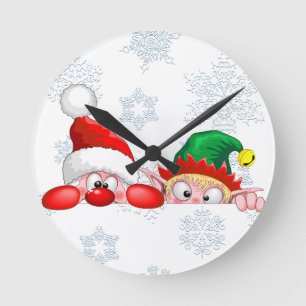 Kerstman en Elf Schattige en grappige karakters gl Ronde Klok
