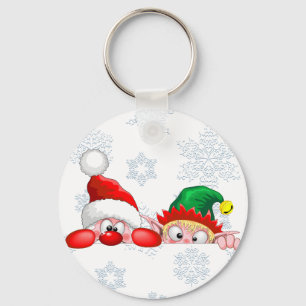 Kerstman en Elf Schattige en grappige karakters gl Sleutelhanger