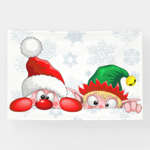Kerstman en Elf Schattige en grappige karakters gl Spandoek