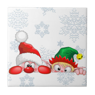 Kerstman en Elf Schattige en grappige karakters gl Tegeltje