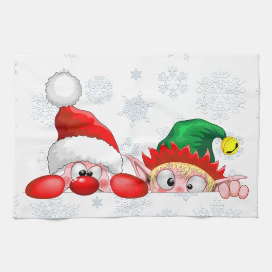 Kerstman en Elf Schattige en grappige karakters gl Theedoek (Horizontaal)