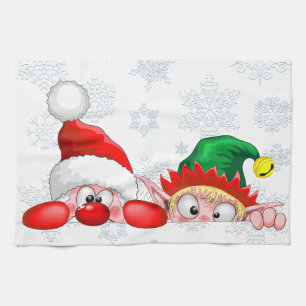 Kerstman en Elf Schattige en grappige karakters gl Theedoek
