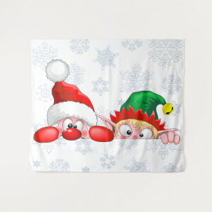 Kerstman en Elf Schattige en grappige karakters gl Wandkleed