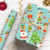 Kerstman en Elfen kerstboom Schattigee vakantie Cadeaupapier