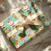 Kerstman en Elfen kerstboom Schattigee vakantie Cadeaupapier