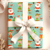 Kerstman en Elfen kerstboom Schattigee vakantie Cadeaupapier