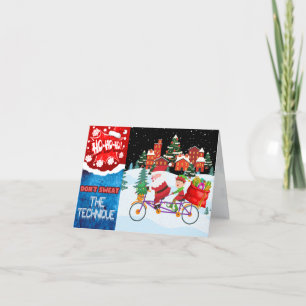 Kerstman en Elf's besneeuwde fietstocht kerstkaart Feestdagen Kaart