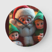 Kerstman en Elves Kerstklok Ronde Klok (Voorkant)