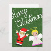 Kerstman en engel wensen je een vrolijk kerstfeest feestdagenkaart (Voorkant / Achterkant)
