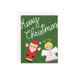 Kerstman en engel wensen je een vrolijk kerstfeest feestdagenkaart