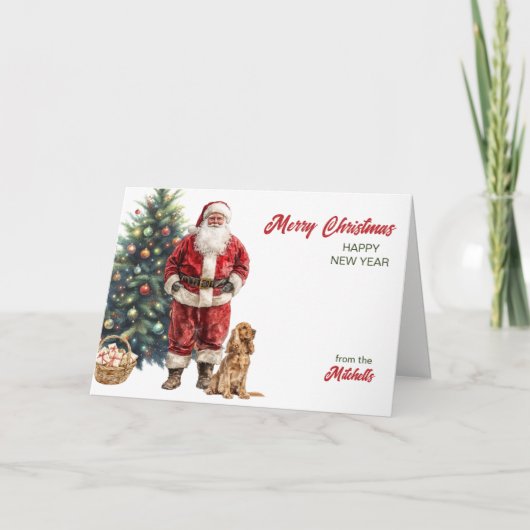 Kerstman en Engelse Cocker Spaniel Kerstmis Feestdagen Kaart (Voorkant)