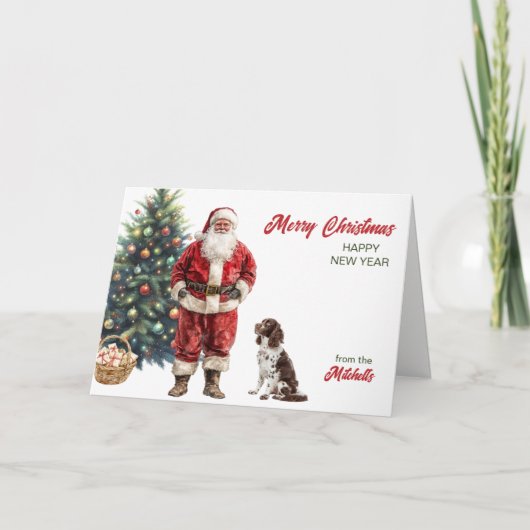 Kerstman en Engelse Springer Spaniel Kerstmis Feestdagen Kaart (Voorkant)