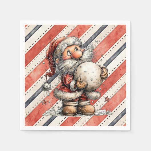 Kerstman en enorme sneeuwbal servet (Voorkant)