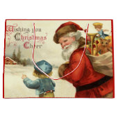 Kerstman en feesttas met kerstman en kind groot cadeauzakje (Voorkant)