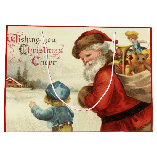 Kerstman en feesttas met kerstman en kind groot cadeauzakje (Achterkant)