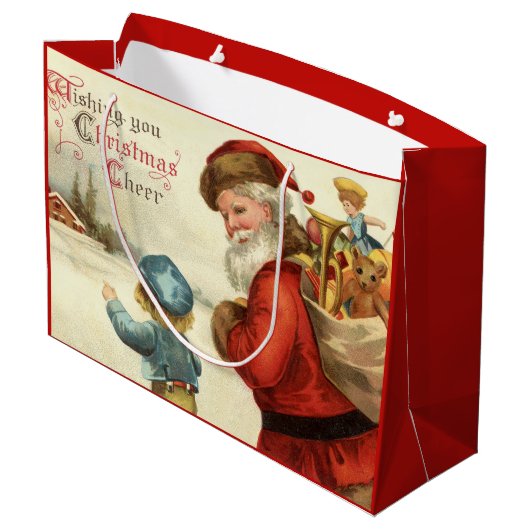 Kerstman en feesttas met kerstman en kind groot cadeauzakje (Achterkant Gekanteld)