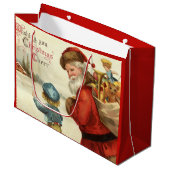 Kerstman en feesttas met kerstman en kind groot cadeauzakje (Voorkant Gekanteld)