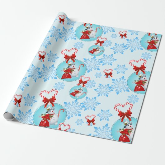 Kerstman en Gentle Snowflakes Cadeaupapier (Uitgerold)