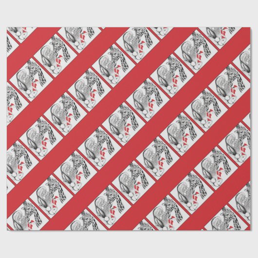 Kerstman en Giraffe Cadeaupapier (Vlak)