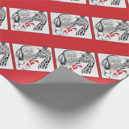 Kerstman en Giraffe Cadeaupapier (Hoek)