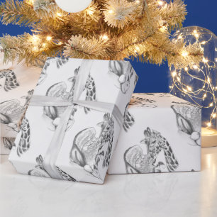 Kerstman en Giraffe Cadeaupapier