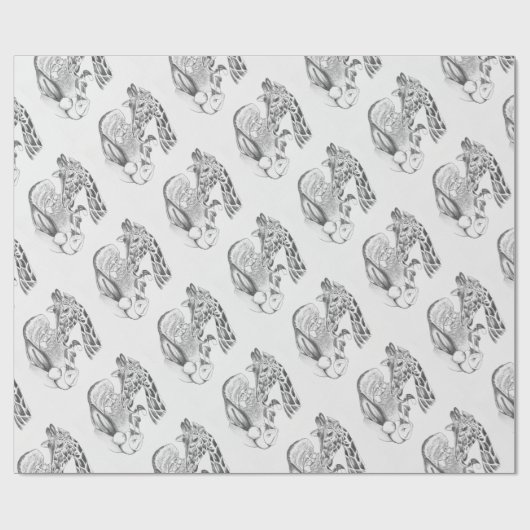 Kerstman en Giraffe Cadeaupapier (Vlak)