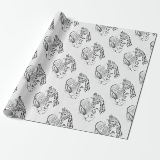 Kerstman en Giraffe Cadeaupapier (Uitgerold)