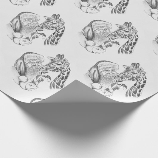 Kerstman en Giraffe Cadeaupapier (Hoek)