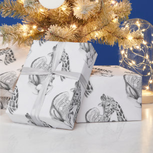 Kerstman en Giraffe Cadeaupapier