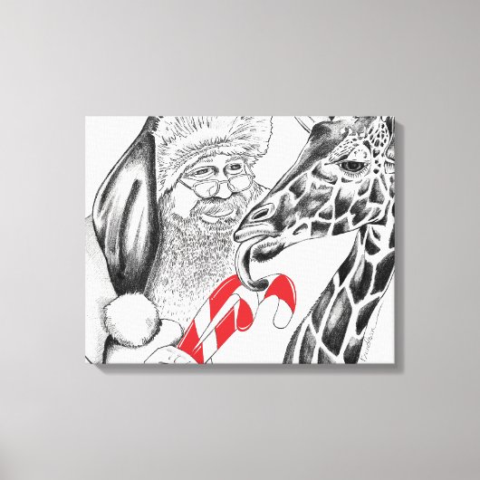 Kerstman en Giraffe Canvas Afdruk (Voorkant)