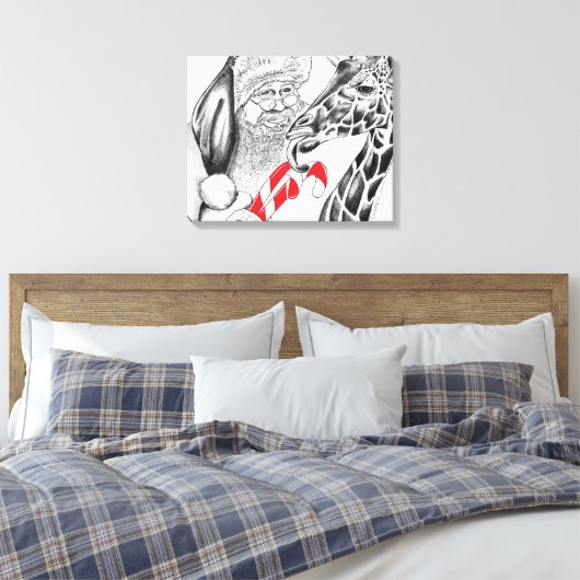Kerstman en Giraffe Canvas Afdruk (Insitu (Slaapkamer))