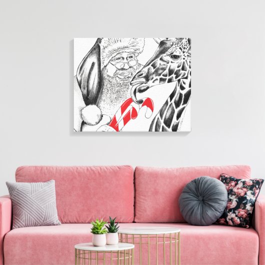 Kerstman en Giraffe Canvas Afdruk (Insitu (Woonkamer))