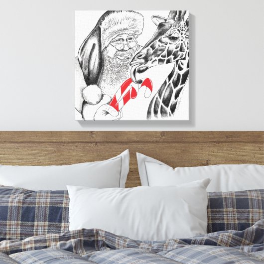 Kerstman en Giraffe Canvas Afdruk (Insitu (Slaapkamer))