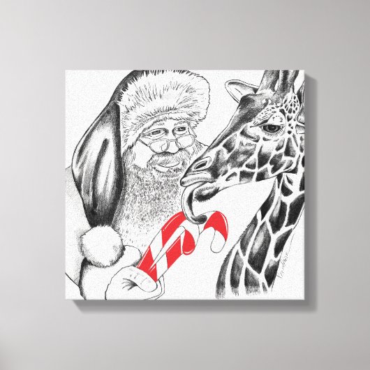 Kerstman en Giraffe Canvas Afdruk (Voorkant)