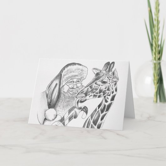 Kerstman en Giraffe Feestdagen Kaart (Voorkant)