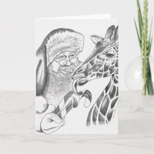 Kerstman en Giraffe Feestdagen Kaart